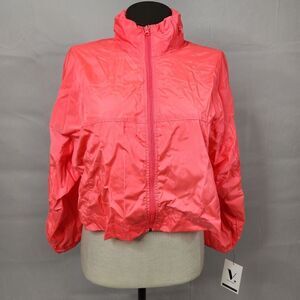 V Los Angeles Young Contemporary Neon Pink Windbreaker Hooded Crop Jacket Sz L